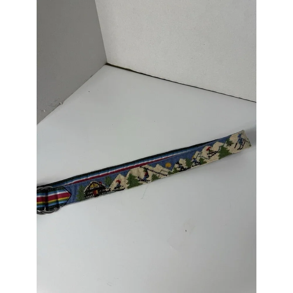 Vtg  LL Bean Needlepoint Belt Alpine Apres Ski CabinCore Women D Ring M